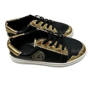 Versace Medusa Black Gold Leather Lace Up Kids Sneakers Shoes Size 32 US 1